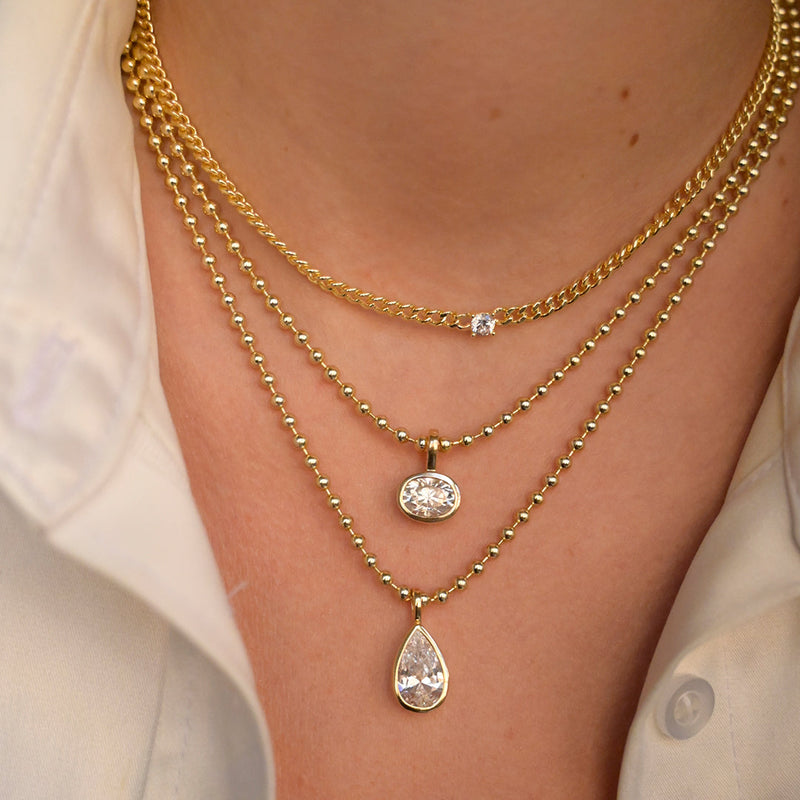 Pear Bezel Necklace - Bubble Chain