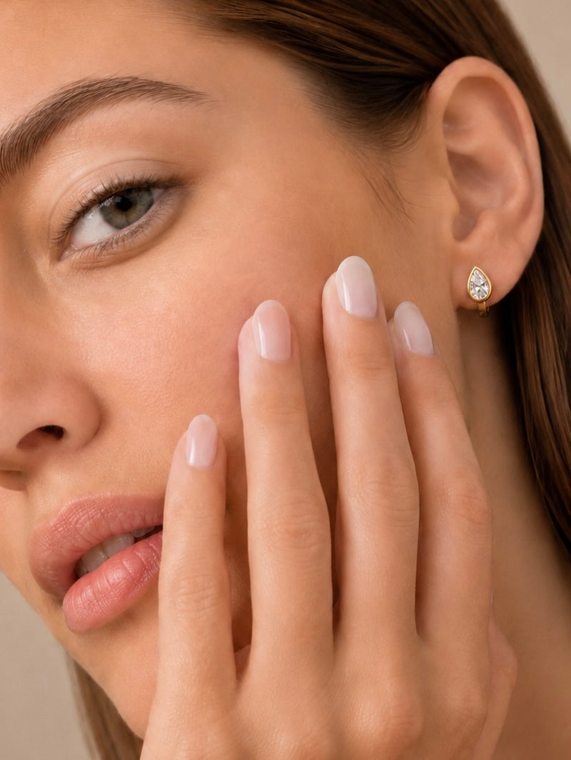 Pear Bezel Huggie Earring
