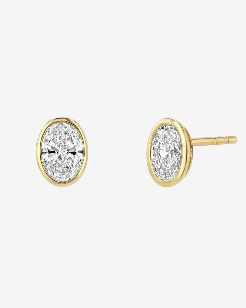 Oval bezel Stud Earring - 1ct Lab Grown Moissanite