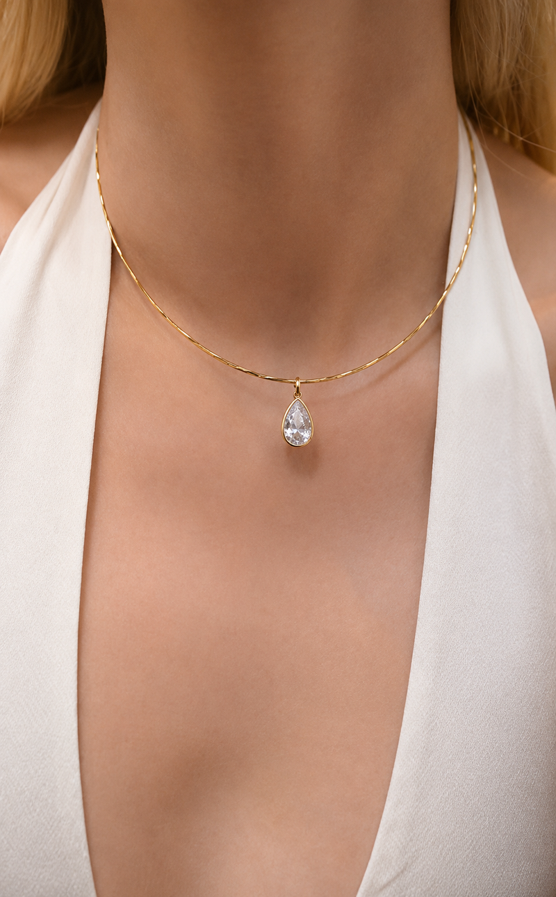 Pear Bezel Pendant - Emerald Green