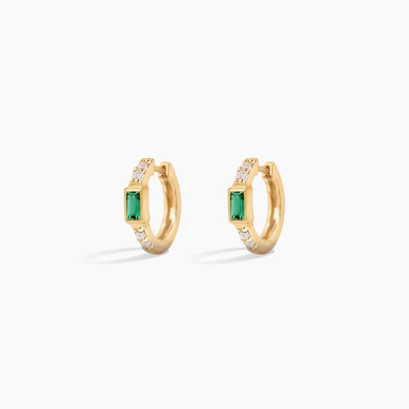 Emerald Baguette Huggie Hoops