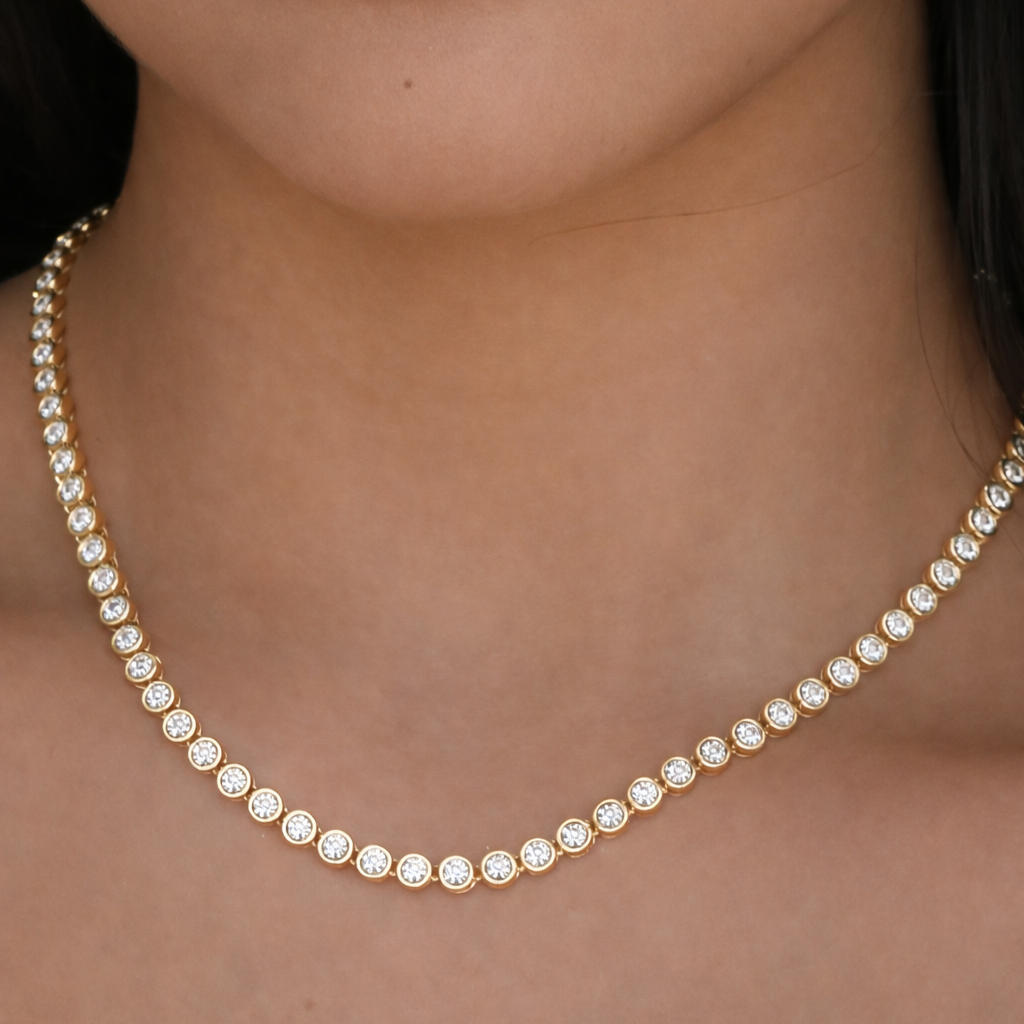 Bezel tennis necklace in 14k gold plated – V The Label