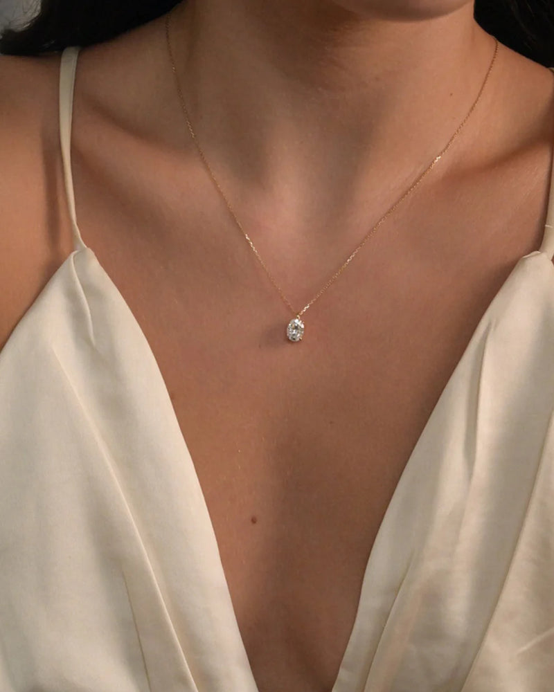 Oval Lab Grown Diamond Solitaire Pendant Necklace