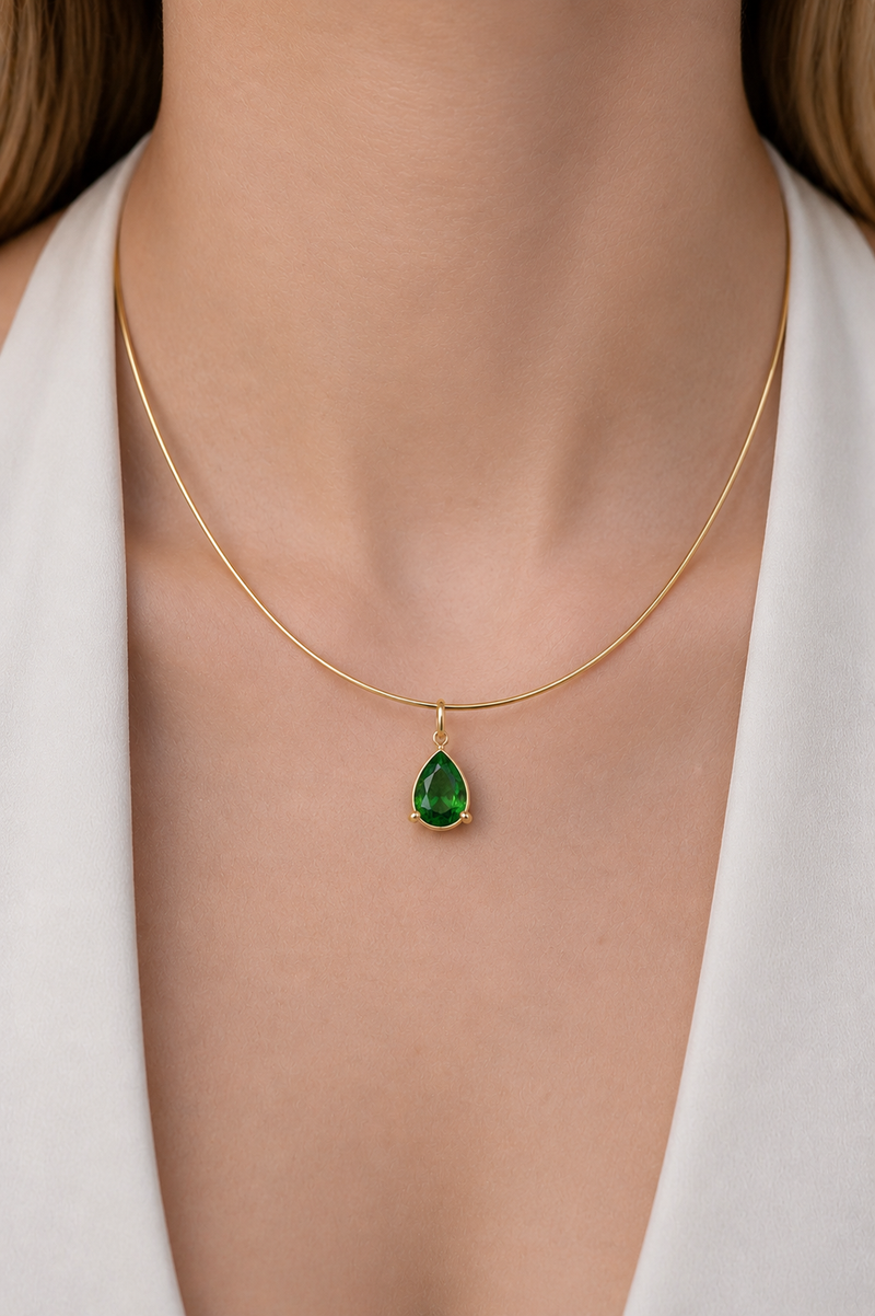 Pear Bezel Pendant - Emerald Green