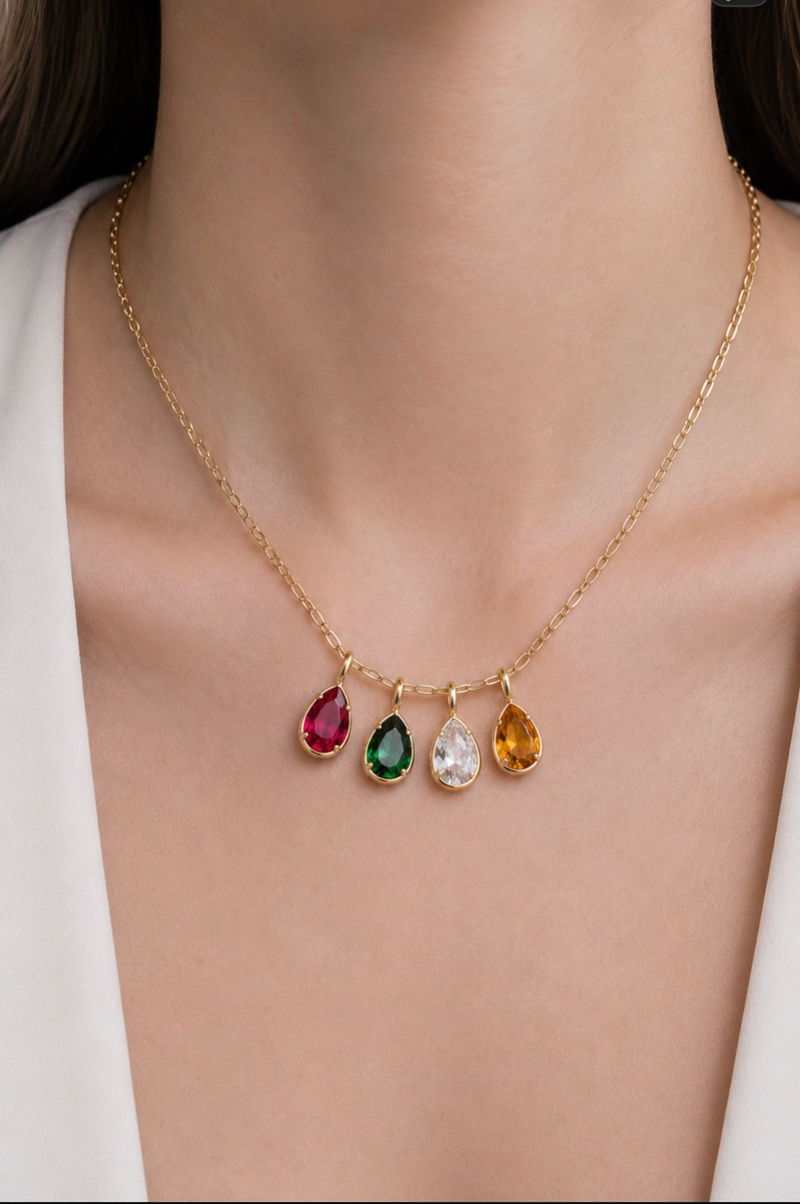Pear Bezel Pendant - Emerald Green