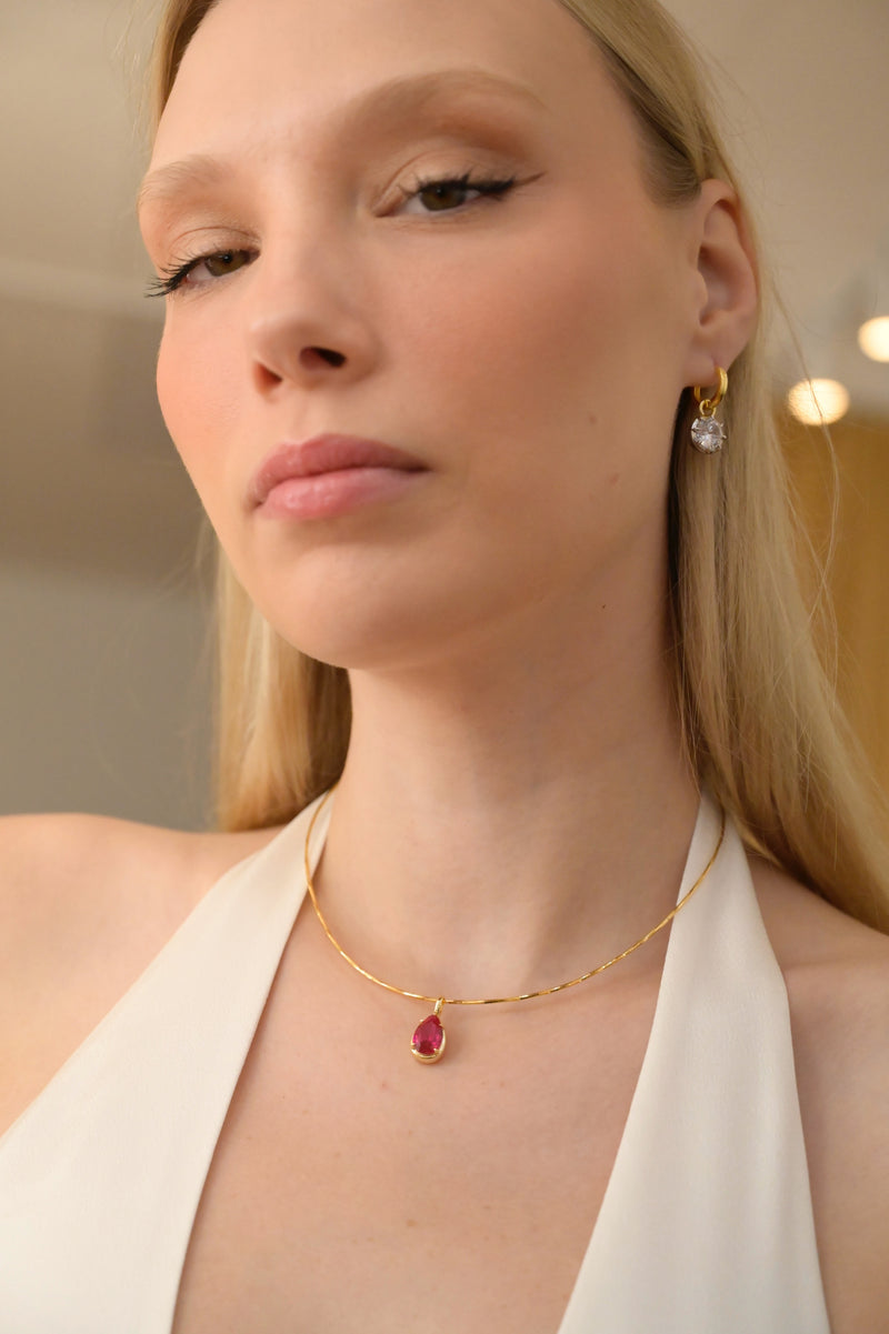 Pear Bezel Pendant - Pink rose