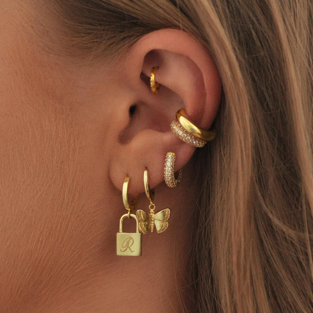 Glossy Lock Pendant Hoop Earrings Elegant Simple Style - Temu