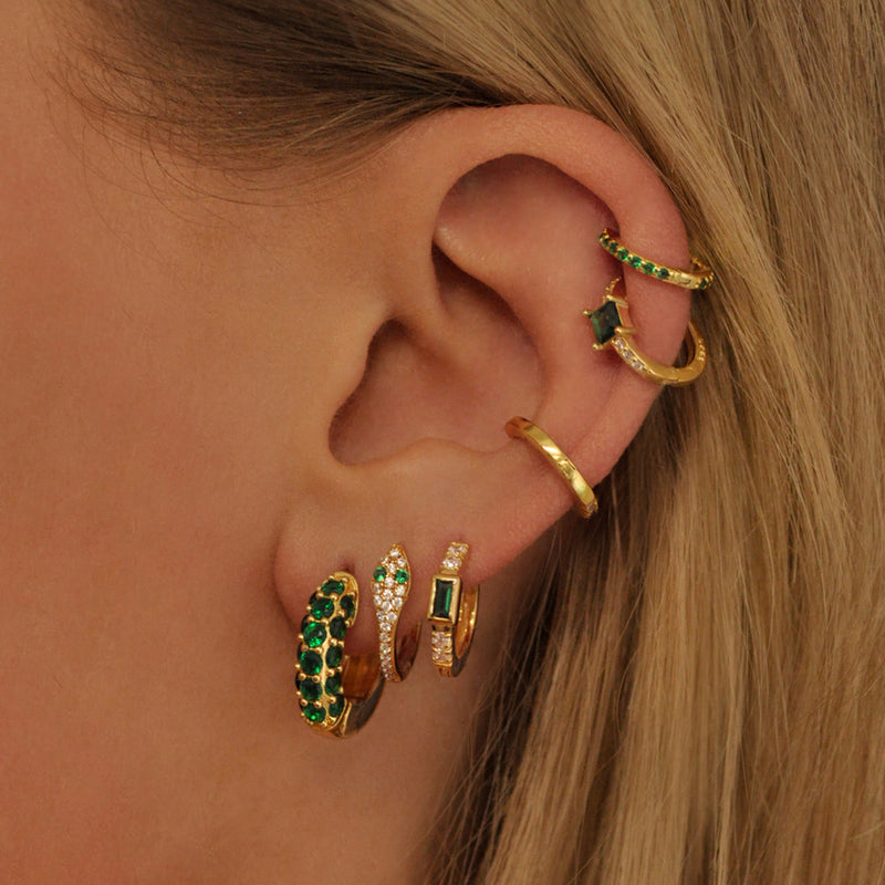 Emerald Baguette Huggie Hoops
